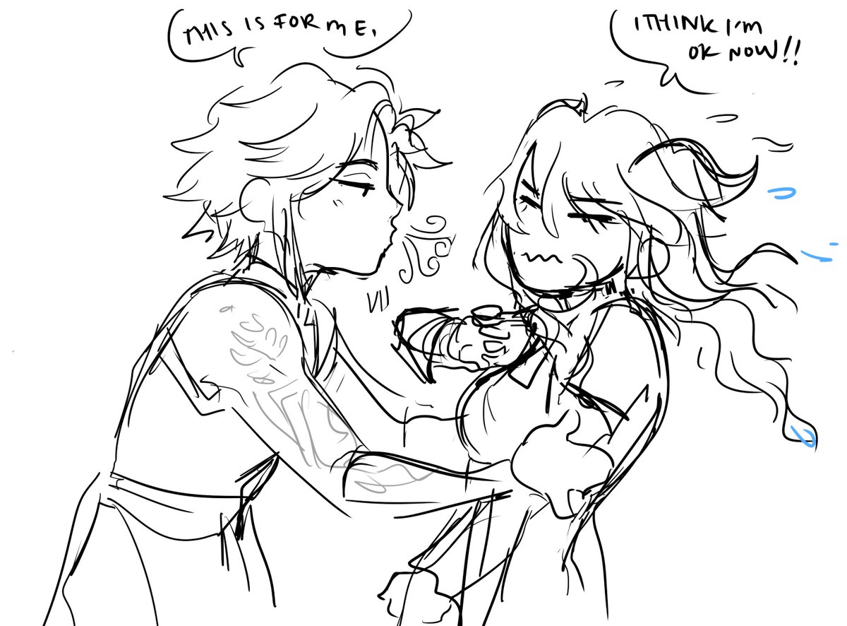 here's xianyu from a few weeks ago,.. it didnt turn out well but i think the idea is still cute. FDHSAJKFDSAJK xiao needs a bath so ganyu splashes him nd it turns into a game weh weh<33 nd he blowdries her, what a gentleman 