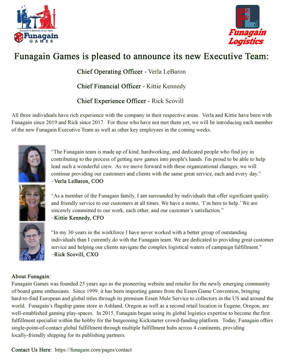 Funagain Games announces new Executive Team!