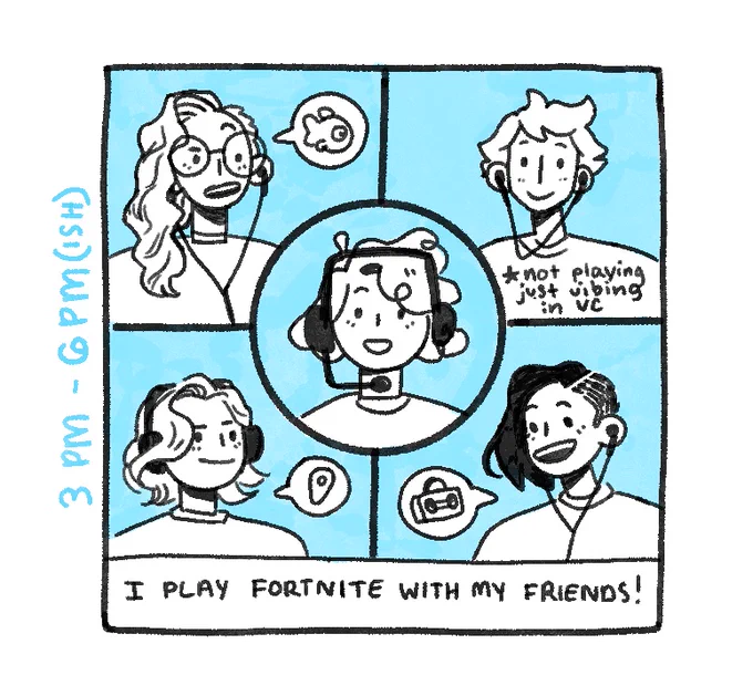 my other new hobby (lol) we've been friends for years but all game on different platforms, they finally convinced me to play fortnite and its nice to be able to play a game where we're all on a team together!! #hourlycomicday 