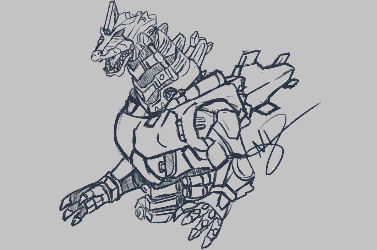 NasusDesenhista's tweet photo. #TimeGodzilla Roleta do dia foi Cyberpunk então desenhei o Mech Godzilla https://t.co/WaQviOMSDd
