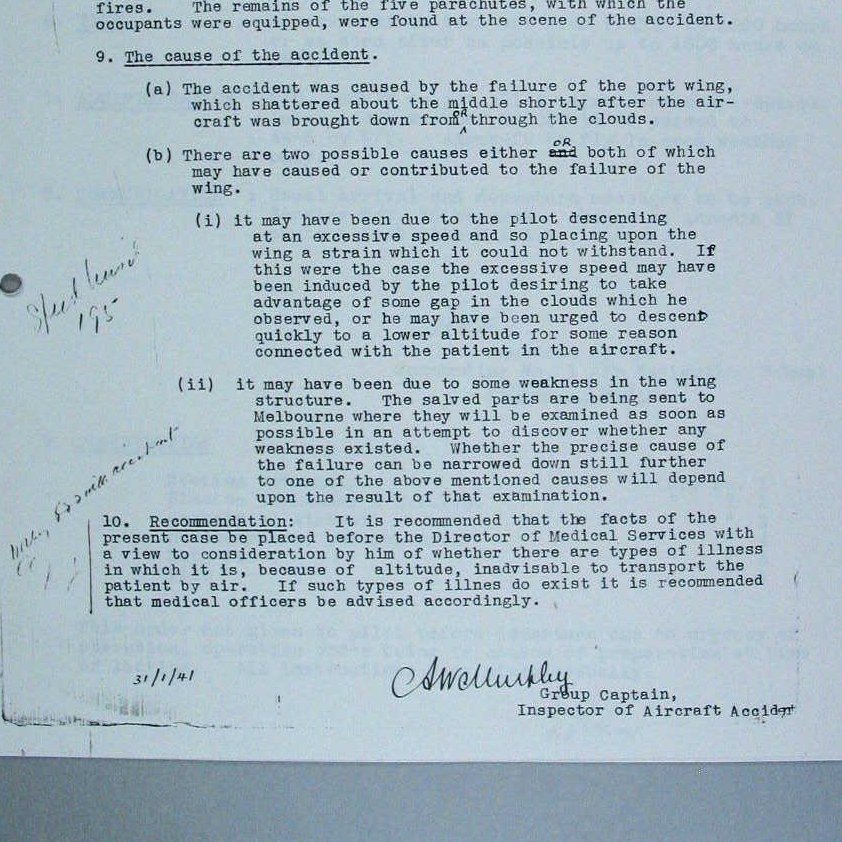 The accident investigation for A4-5 recommended future aeromedical evacuations be considered as to whether the patient needed to be transported at low altitude, and speculated Sawyer's condition spurred Newman to dive to a lower altitutde.