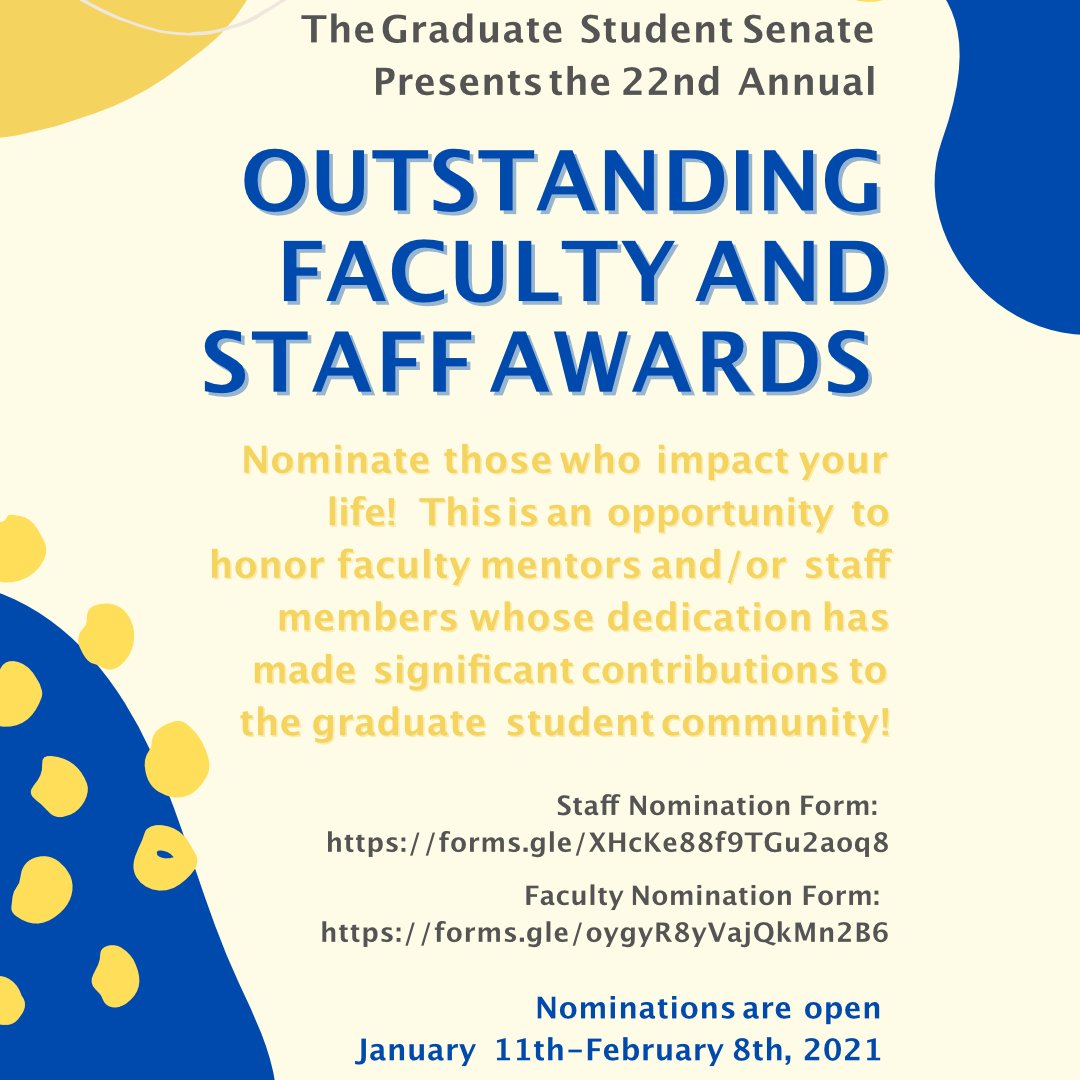 Just a reminder that OFSA nominations close next Monday! So if you haven't nominated a great faculty or staff member there's still time. Nomination links below:

Staff Nomination Form: forms.gle/XHcKe88f9TGu2a… 
Faculty Nomination Form: forms.gle/oygyR8yVajQkMn…