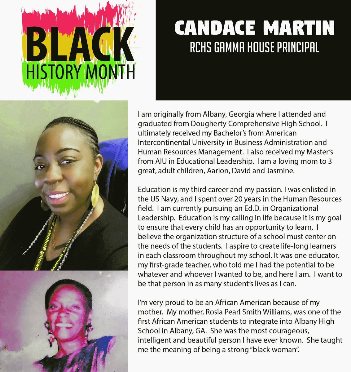 Thank you RCHS Gamma House Principal Mrs. Martin for your heart for students! #BlackHistoryMonth #RCISDJoy #BulldogPride