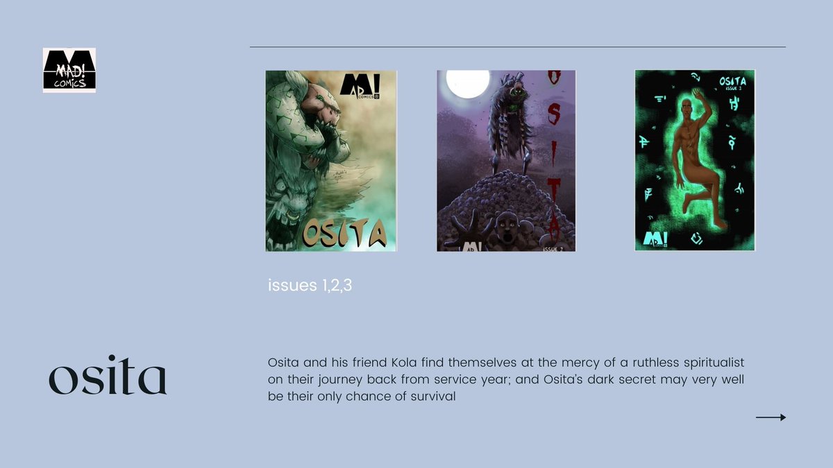 madcomicsng's tweet photo. #MADCATALOGUE: OSITA

Osita and his friend, Kola, find themselves at the mercy of a ruthless spiritualist on their journey back from NYSC service; And Osita’s dark secret may very well be their only chance of survival.

You can read this on https://t.co/nI8YW2CiWv https://t.co/axs0qX5x14