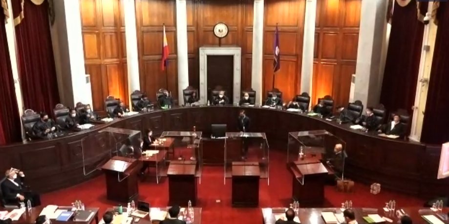rapplerdotcom's tweet photo. The Supreme Court oral arguments on the anti-terror law starting now. 8 lawyers representing the 37 petitions go face to face with Solicitor General Jose Calida. | via @SCPh_PIO

LISTEN HERE: https://t.co/CiAbByg8AO https://t.co/rm980sIaz4