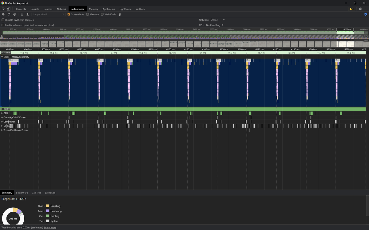Most important thing from this project: performance profilling by removing things that can cause layout repaint/reflow, if you compare with my first projects, it's ABSURD. (Left: newest / Right: oldest).