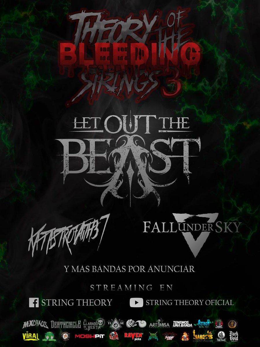 Amigos, nos vemos este 5 de Marzo del 2021 en el “Theory Of The Bleending String 3” que se llevará acabo vía Online en las redes de Facebook y YouTube de String Theory .
 
Estaremos con grandes bandas como <a href="/LackOfRemorse/">Lack of Remorse</a>, <a href="/idengakusha/">Iden Gakusha</a>, <a href="/fallundersky/">Fall Under Sky</a>, entre otras.
 #TOTBS3