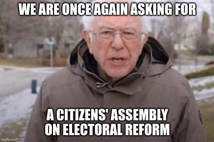 So, on this  #BrokenPromiseDay, we are once again asking  @JustinTrudeau to keep his promise to Canadians and end First Past the Post ( #FPTP), letting a non-partisan  #CitizensAssembly inform our much needed  #ElectoralReform
