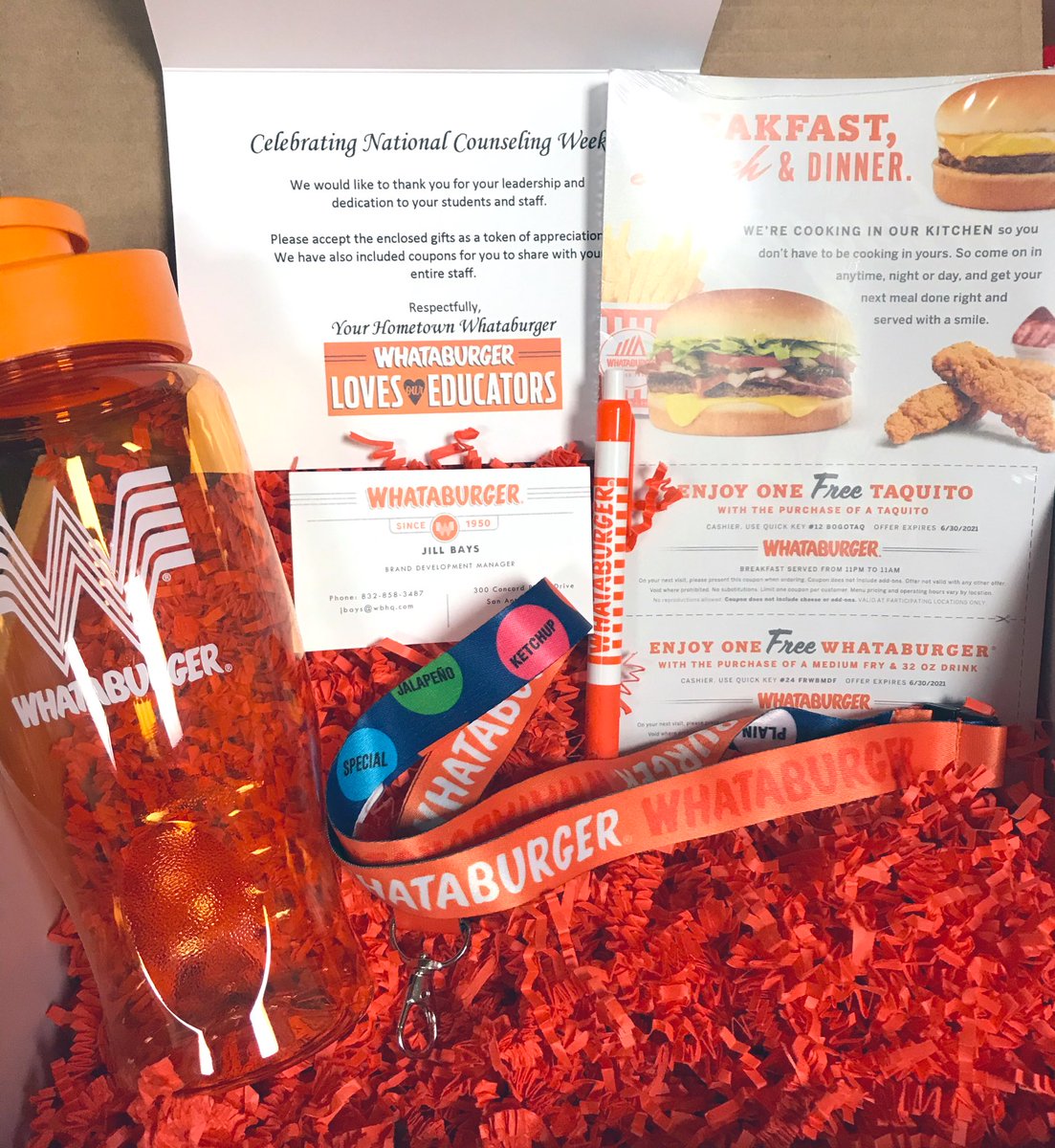 anndrea (@anndreasearby) on Twitter photo Thank you so much <a href="/Whataburger/">Whataburger®</a> for the wonderful surprise for National School Counselors Week! 🧡ed the swag and our staff 🧡ed the coupons! <a href="/rennellredhawks/">Rennell Elementary</a> #wearerennell Thank you so much <a href="/Whataburger/">Whataburger®</a> for the wonderful surprise for National School Counselors Week! 🧡ed the swag and our staff 🧡ed the coupons! <a href="/rennellredhawks/">Rennell Elementary</a> #wearerennell