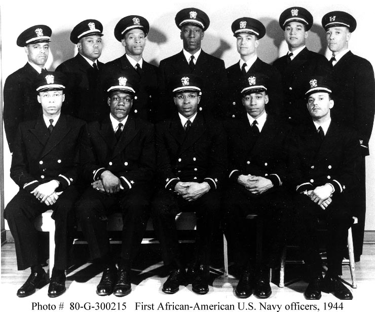 From 1893 until 1942, Black men joining the US Navy were restricted to mess & steward duies. In 1944, under pressure from Eleanor Roosevelt, the Navy finally allowed a group of Black men to attend naval officer training. They became known as the Golden Thirteen/thread