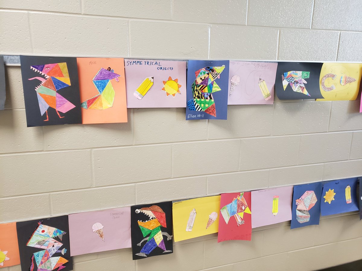 Having Fun with Geometry in the 4th grade halls <a href="/HumbleISD_SWE/">Summerwood Elementary</a> with our Polygon Creatures &amp; Symmetrical objects! I 💙 ours SWE⭐ creativity!