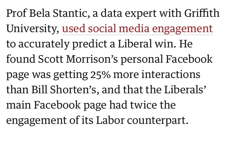 spreading disinformation on facebook, lies that are amplified and legitimised by supposedly serious journalists, is not a side issue for Scott Morrison. It is core business. He campaigns, instead of governing, all year round and he lies incessantly. A feature not a bug.