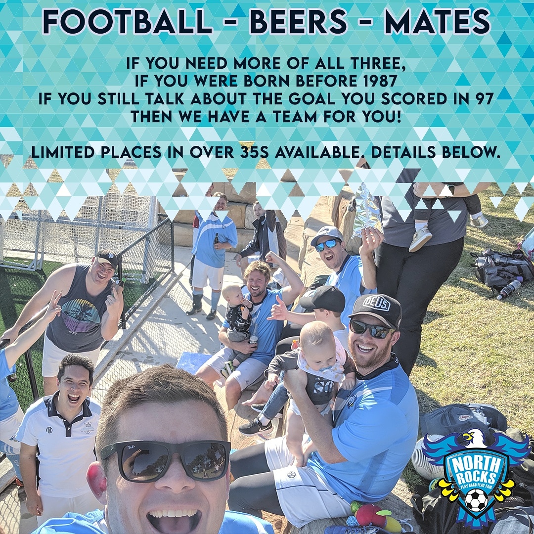 NorthRocksSC's tweet photo. Football - Beer - Mates

North Rocks is on the lookout for new players for our over 35 squads. 
DM us for details https://t.co/t4lx85Xcte
