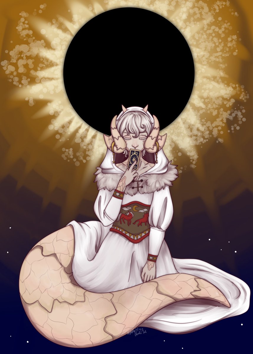 PastellePrince's tweet photo. Drawing of my albino #Xaela of the #kagon tribe. Togh was born #orinir but given up to the Kagon due to his condition. So I give you, Solar Eclipse. #FFXIV #finalfantasyxiv #ff14 #FFXIVART #AuRa #FF14art https://t.co/Ow7Jod7DB3