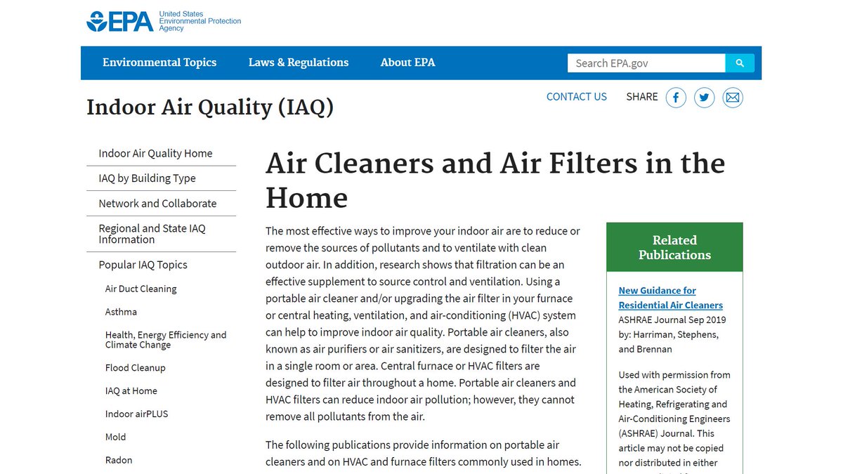 US EPA: Air Cleaners and Air Filters in the HomeLink:  https://www.epa.gov/indoor-air-quality-iaq/air-cleaners-and-air-filters-home/5