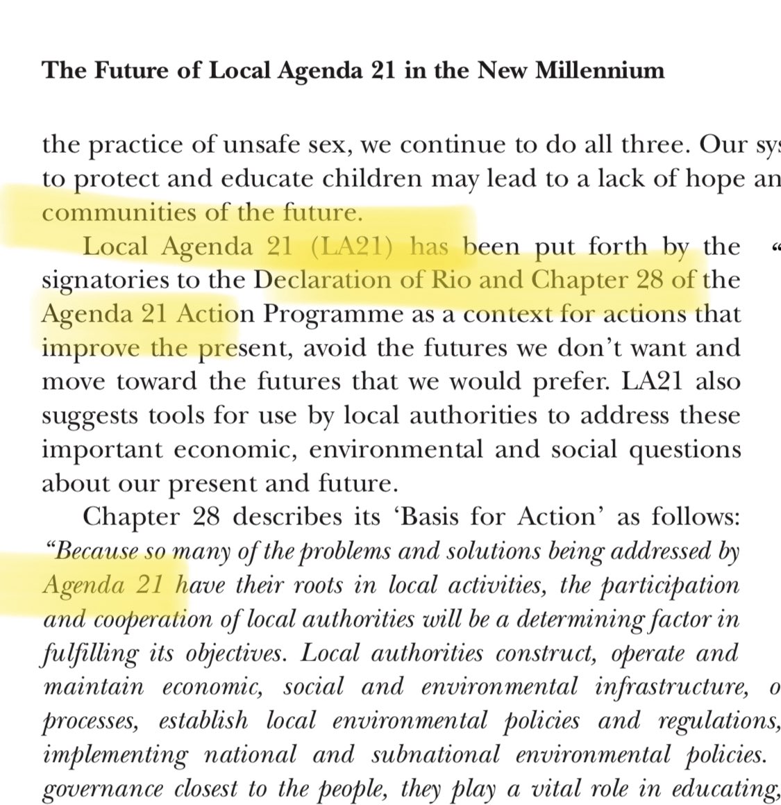 The document clearly states that Local Agenda 21 is a part of UN Agenda 21 and the Rio Declaration (1992)