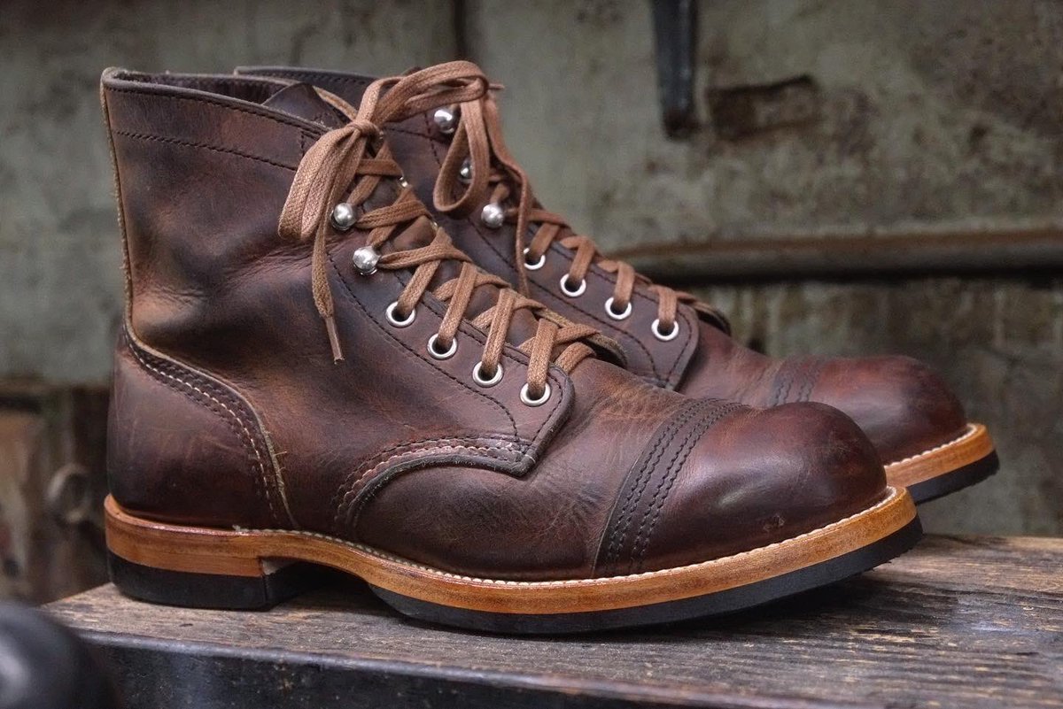 RoleClub's tweet photo. Redwing Iron Ranger resole. RC halfsoles and heels. Natural edge finish. Low block heel. #rcredwing #roleclub #bootrepair #ironranger #redwing #redwingboots https://t.co/nkay6TahHl