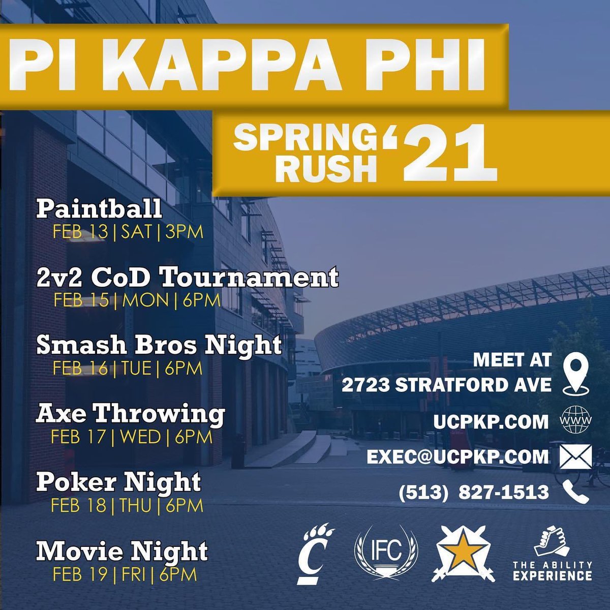 Spring Rush is right around the corner and we’re very excited to get started! Feel free to DM us if you have any questions and see the link in our bio to  learn more &gt;&gt;

Paintball meets at 3PM at our house &amp; all other events will meet at 6PM. We can’t wait to see you!! ⚔️