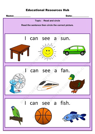 erh on twitter https t co qmktsjqcvc read the sentence and circle the correct picture part 4 children will read the sentences and circle the correct pictures get download read and circle english worksheet for