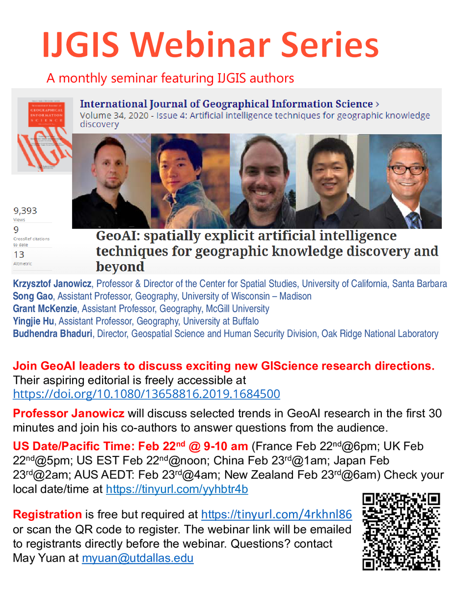 Grant McKenzie (@grantdmckenzie) on Twitter photo Looking forward to discussing our #GeoAI editorial as part of the <a href="/ijgis/">IJGIS</a> webinar series with <a href="/STKO_UCSB/">STKO</a> <a href="/gissong/">Song Gao</a> <a href="/Yingjie_Hu/">Yingjie Hu</a> <a href="/BudhuBhaduri/">Budhendra Budhu Bhaduri</a> Feb 22 at 12p EST #giscience <a href="/platialanalysis/">Platial Analysis Lab</a> Looking forward to discussing our #GeoAI editorial as part of the <a href="/ijgis/">IJGIS</a> webinar series with <a href="/STKO_UCSB/">STKO</a> <a href="/gissong/">Song Gao</a> <a href="/Yingjie_Hu/">Yingjie Hu</a> <a href="/BudhuBhaduri/">Budhendra Budhu Bhaduri</a> Feb 22 at 12p EST #giscience <a href="/platialanalysis/">Platial Analysis Lab</a>