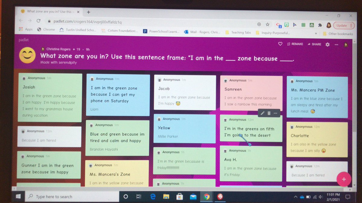 Loved using <a href="/padlet/">Padlet</a> with the kiddos! They used Zones of Regulation to share how they’re feeling and ways to be kind during Kindness Week!❤️🥰😍 <a href="/tustinusd/">Tustin Unified School District</a> <a href="/laderaleopards/">Ladera Leopards</a> <a href="/TUSDschools/">Tustin Unified</a> #wearetusd