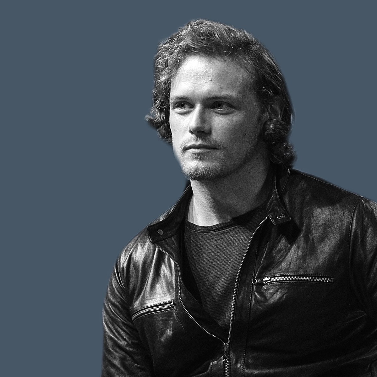 #SamHeughan #JamieFraser Black and white Sam/Jamie on coloured background. That’s it.