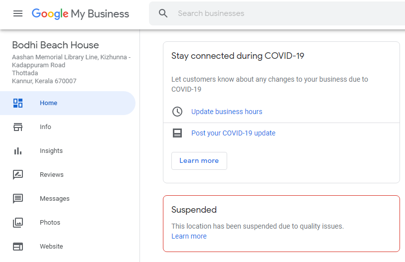 Our property has been suspended during the pandemic and despite several mails and followups it is still suspended <a href="/GoogleMyBiz/">Google Business Profile</a>