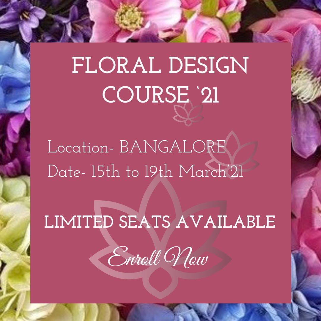 meghaaflowerbox's tweet photo. FLORAL DESIGN COURSE

Date- 15th to 19th March’21 
Location- Bangalore

Due to safety reasons we will be taking limited number of students.

So book your seat now!
DM us for more information💌
_ https://t.co/V2ehn0ue1y