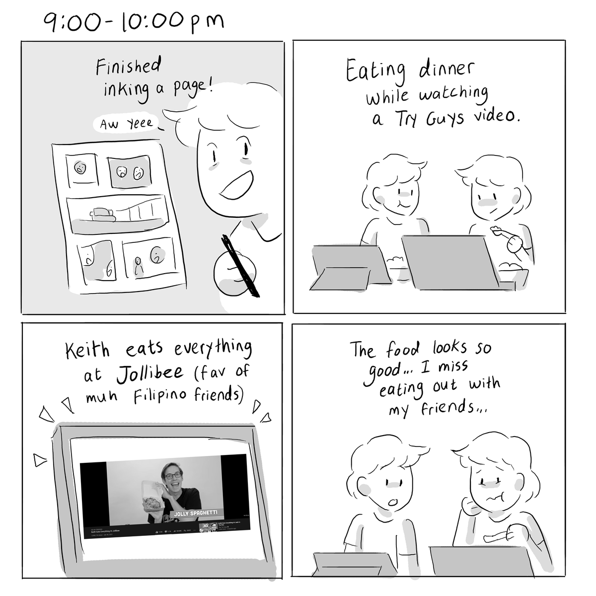 Pt 4 Dinner and workout with friends 💪🏽goodnight!
#hourlycomicsday #hourlycomicday 
