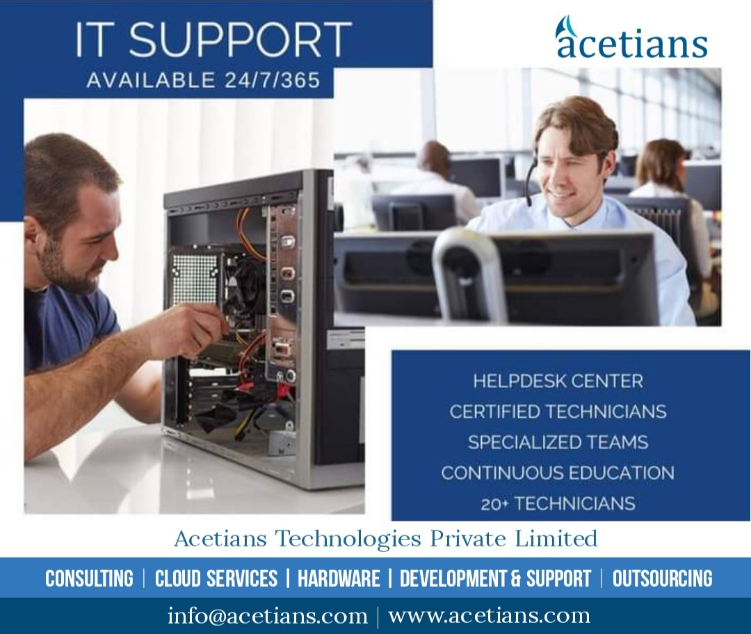 AcetiansTech's tweet photo. At Acetians, our expert IT support technicians are available 24/7 to assist with your IT needs. For businesses with an established IT system and staff, utilize our managed IT services for day-to-day maintenance of your system, freeing up your own staff to focus on more projects! https://t.co/dEwHgMCJgw