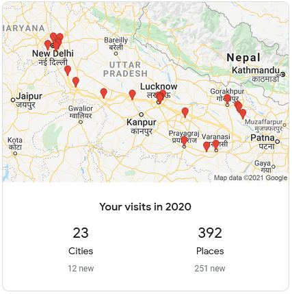 AmiSri's tweet photo. My traveling history of 2020, despite #GreatPause and pandemic. Google couldn't capture the Himalayan part. But it was another great year of life. #WonderLust https://t.co/LyeJuGD9qV