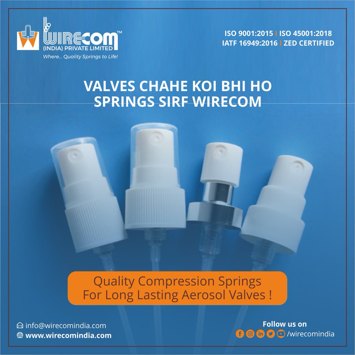WirecomIndia's tweet image. Compression Springs from @wirecomindia are formed, shaped &amp;amp; heat treated making the quality choice for those long-lasting Aerosol Valves!

#aerosolspray #valvespring #spring #industrialsprings #wirecomindia #mumbai #vasai #pune