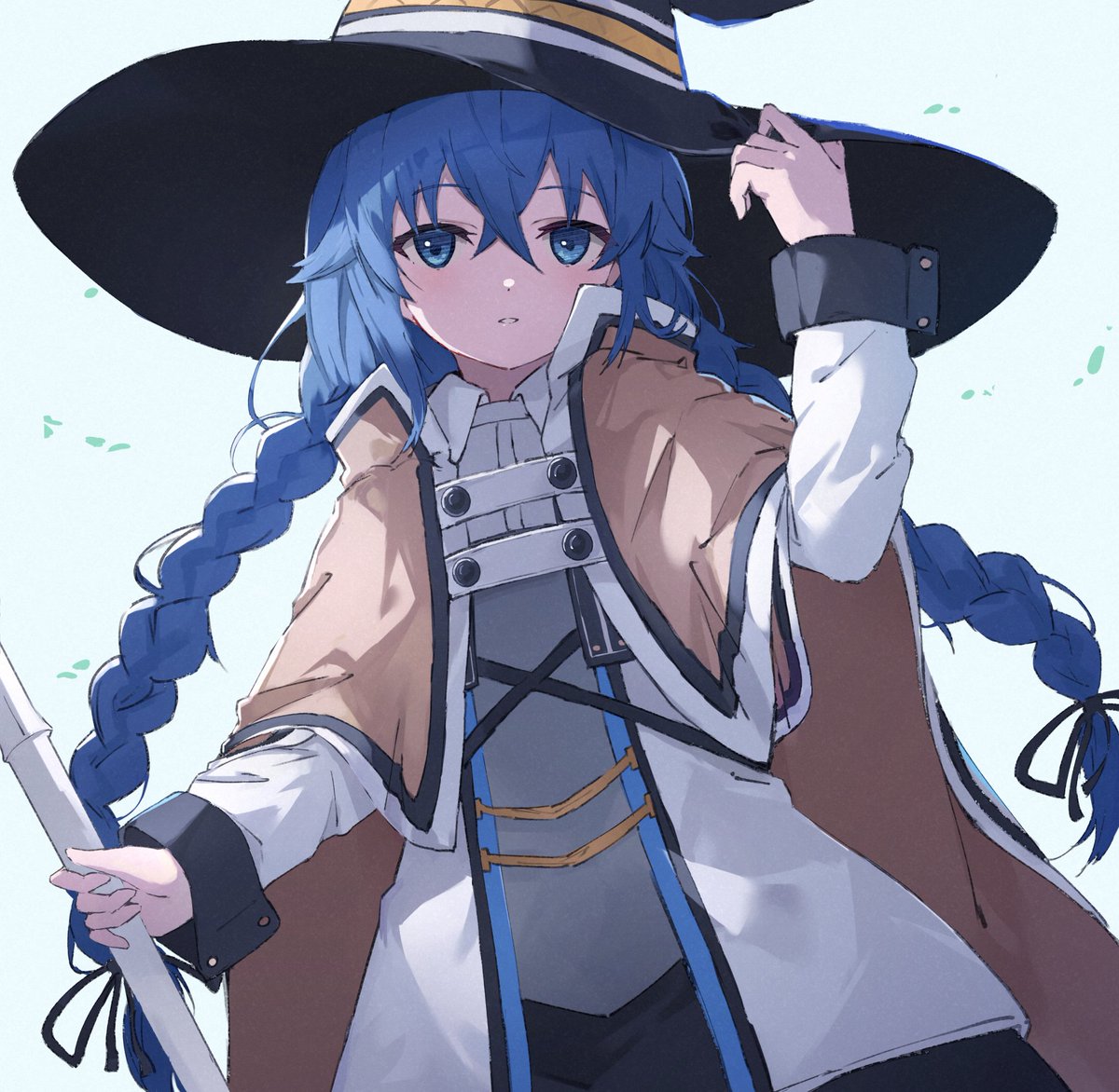 roxy migurdia 1girl solo hat blue eyes blue hair witch hat braid  illustration images