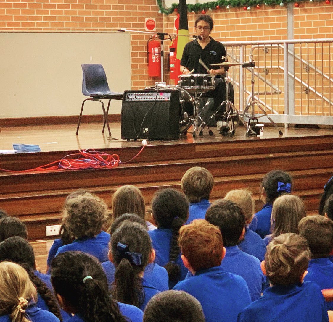 Our students were very lucky to attend a special band orientation performance from #DirectionsInMusic today. Thank you for sharing your skills with us. #grps #gardenersroadpublicschool #band #music