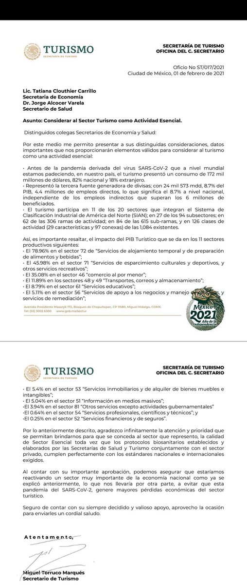 El CPGMX aplaude la iniciativa del Lic. Miguel Torruco para que se tome al sector de A&amp;B y el turismo como una actividad esencial, para frenar la creciente crisis económica y el cierre de negocios que siguen a la alta.

<a href="/SSalud_mx/">SALUD México</a> <a href="/SECTUR_mx/">SECTUR México</a> <a href="/SE_mx/">Economía México</a>
#CPGMX #AbrimosoMorimos