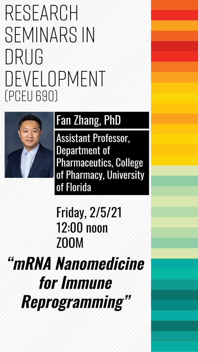 VCUPharmEng's tweet photo. #WhereEngineeringMeetsHealth
https://t.co/bHB2PitABB
Pharmaceutics Seminar "mRNA Nanomedicine for Immune Reprogramming" by Fan Zhang. Please reach out to qxu@vcu.edu if you would like to attend.
@VCUPharmacy
@VCUENGR https://t.co/iPmzbg74Tm