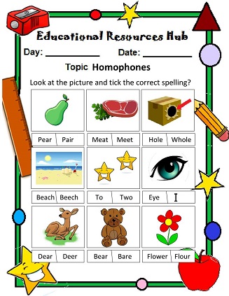 erh on twitter https t co oeyglxfubn get download homophones activity worksheet for grade 1 students look at the picture and tick the correct spelling activity free download english worksheets pdf for home practice of