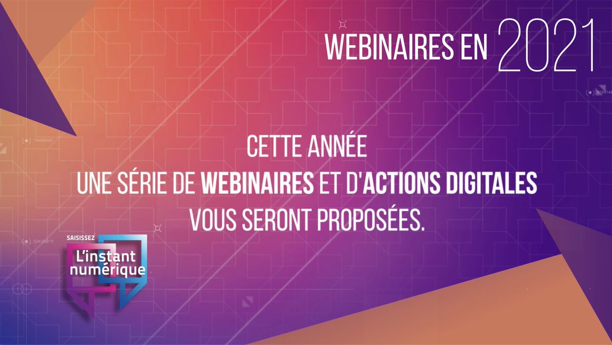 🔵 #2021 votre salon L’instant numérique s’adapte au contexte COVID

1er webinaire :
🗓️ Jeudi 4/02
🕚 11h - 12h
Transformation #numérique – partage de bonnes pratiques pour se réinventer
Lien d'inscription : bit.ly/38Vh9p6
