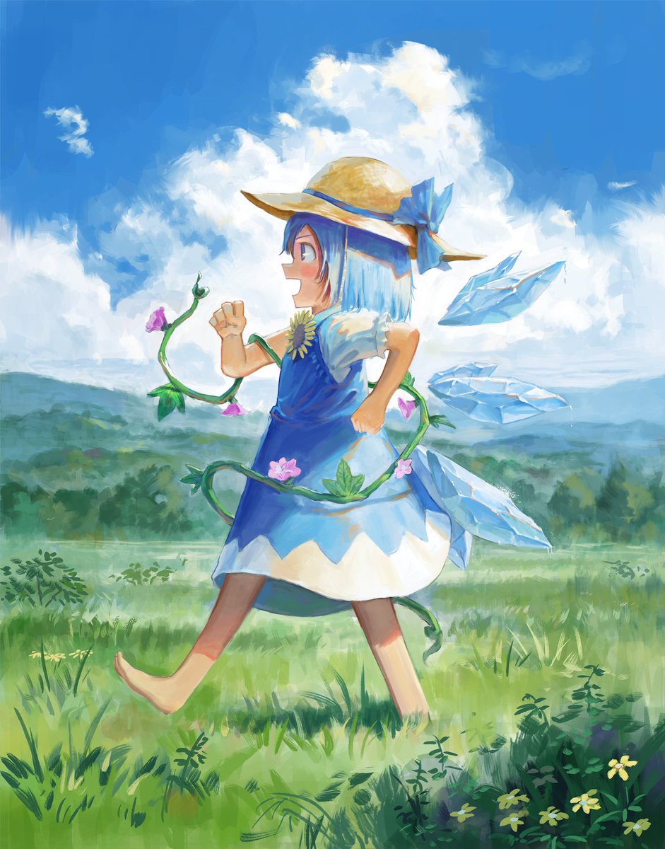 cirno 1girl wings hat blue hair solo ice wings ice  illustration images