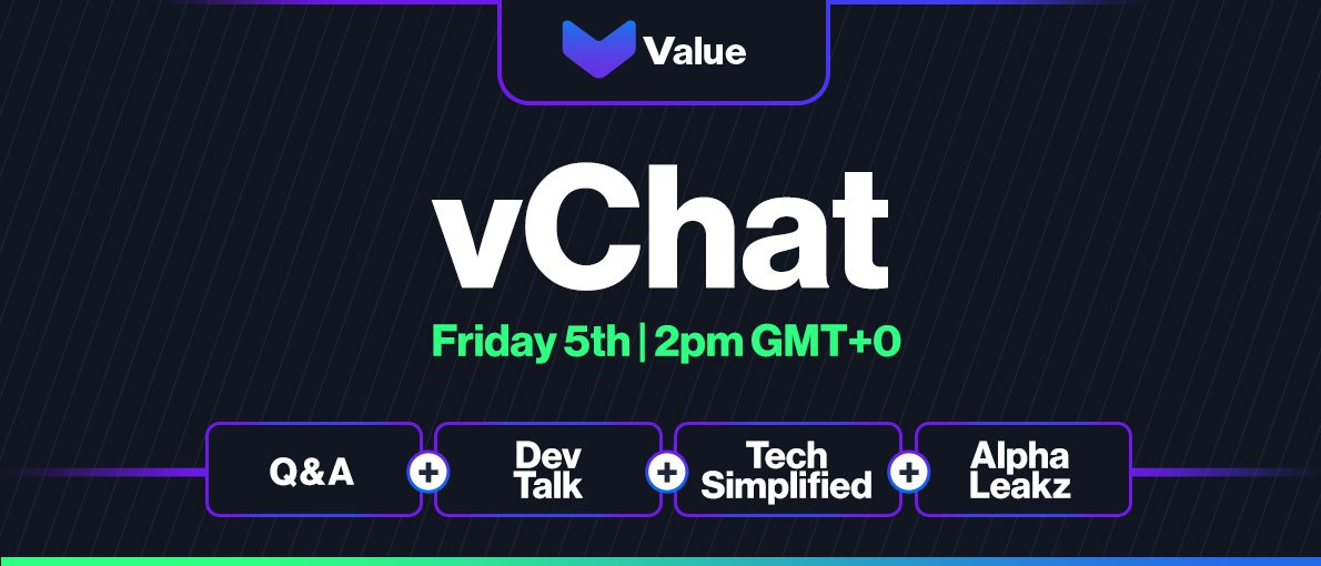value_defi's tweet photo. After a well received event of the 1st vChat, we plan to keep this up by holding a vChat bi-weekly to get feedback, answer questions and hangout with our community we appreciate very much! 100$ in Value given out each vChat.. Don't miss the Alpha Leakz 😏
https://t.co/EwlncthreE https://t.co/zWjtnmoodR
