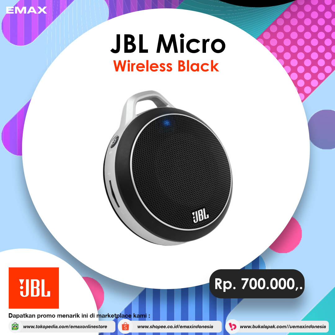 The JBL Micro Wireless is the first ultra-portable speaker featuring a Li-ion rechargeable battery, built-in bass port and wireless Bluetooth connection. 
#tokopedia #bukalapak #shopee #onlineshopping #emax #applestore
#belanjaonline #promo #SALE #jbl #audio #music #movie #game