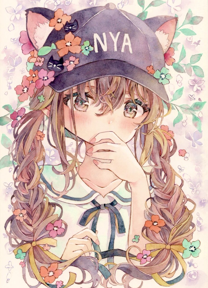 ツインテールの日 #透明水彩 22なのでにゃんにゃんの絵も🐱