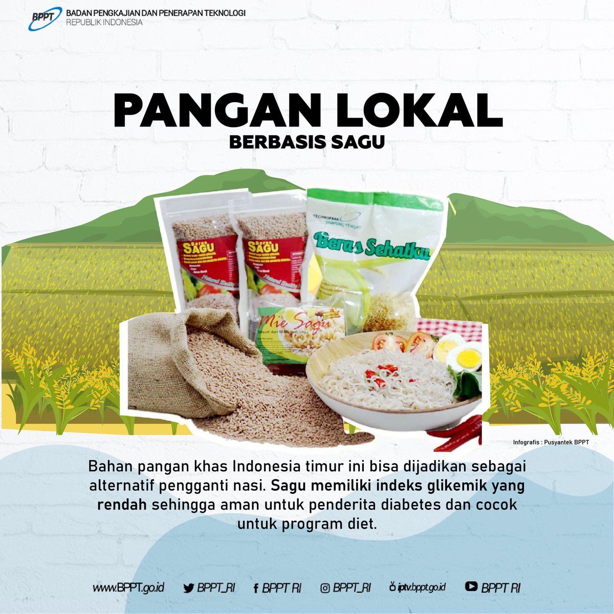 BPPT_RI's tweet photo. BPPT berhasil mengembangkan inovasi beras dan mie berbahan dasar sagu sebagai upaya untuk mendorong peningkatan nilai tambah serta dalam rangka mewujudkan ketahanan dan kedaulatan pangan Indonesia. https://t.co/SLgqZog7H9