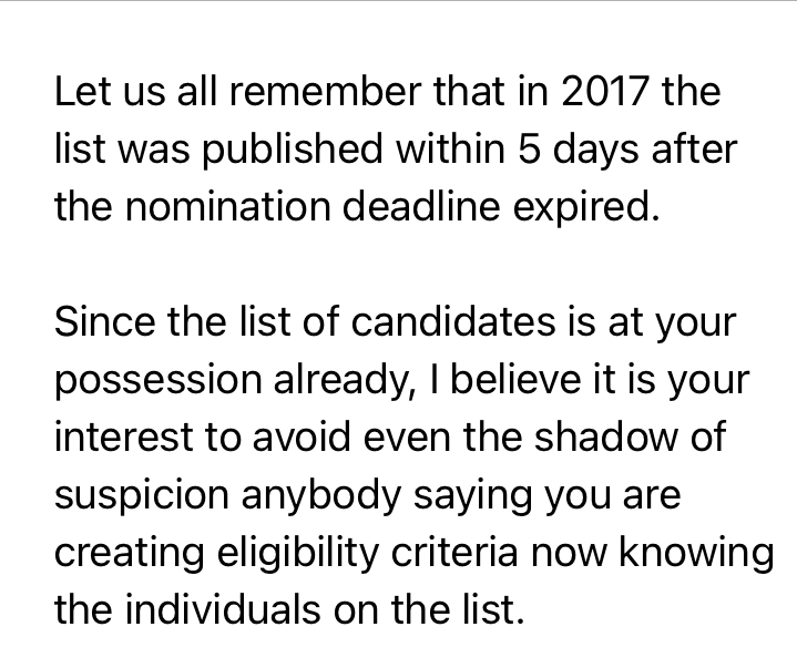And this man has the audacity to now tout the bought 2017 election as a model! Yesterday Adamfi demanded the announcement of the candidates for the upcomimg election. Below excerpt from his email: /14