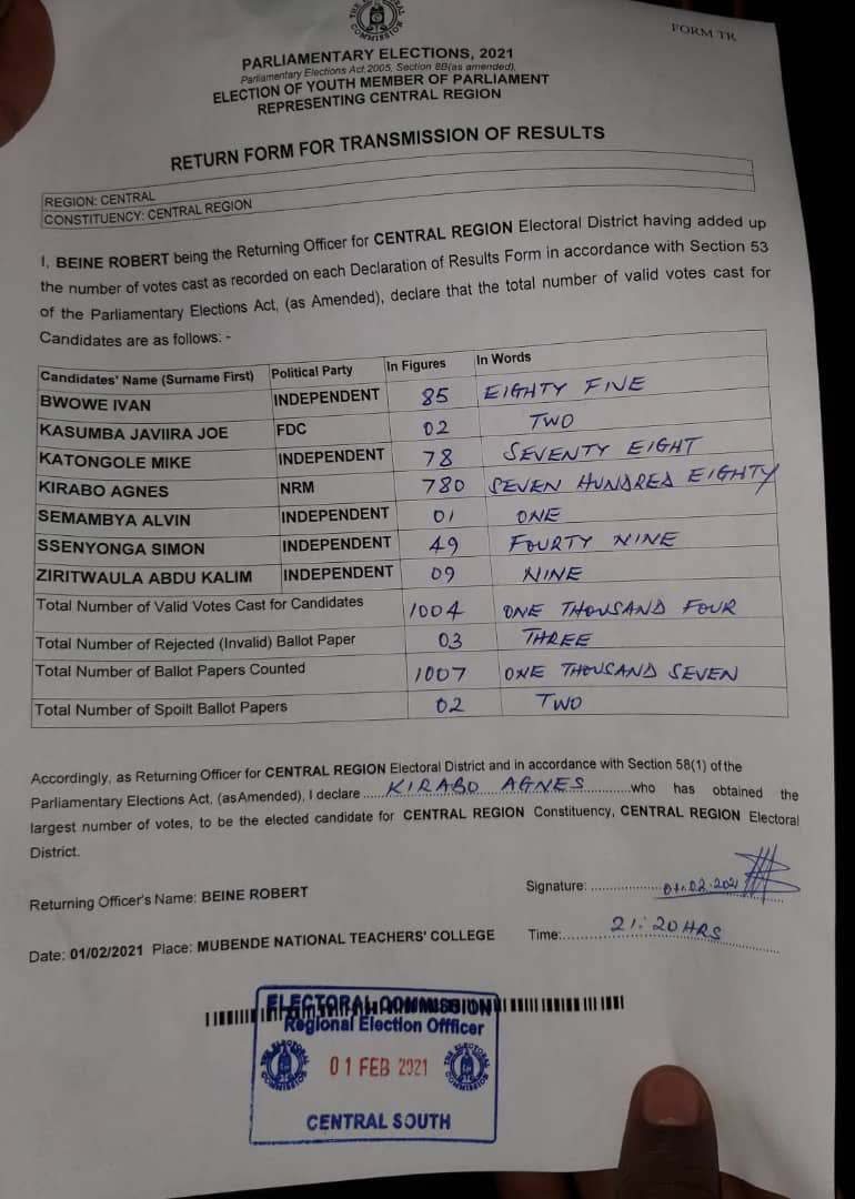 Canary Mugume (@canarymugume) on Twitter photo NRM’s Kirabo Agnes is the Central region Youth Parliamentary representative elect. <a href="/nbstv/">NBS Television</a> NRM’s Kirabo Agnes is the Central region Youth Parliamentary representative elect. <a href="/nbstv/">NBS Television</a>