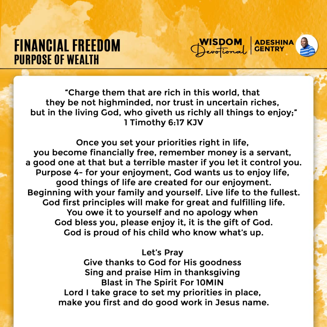wpccglobal's tweet photo. FINANCIAL FREEDOM
Purpose of wealth
#wisdomdevotional
#OneSoulOneMonth
#BeFruitful
#Flourishing2021
#wisdompowerph https://t.co/P9B7K7LFos