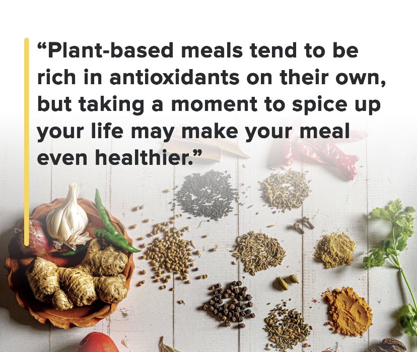 Some herbs and spices are so rich in antioxidants that just a small pinch can go a long way .Try adding cinnamon, cloves, lemon balm, marjoram, oregano or peppermint to your daily intake. #antioxidants #plantbased #immunitytips #HealthyFood #brainfoods