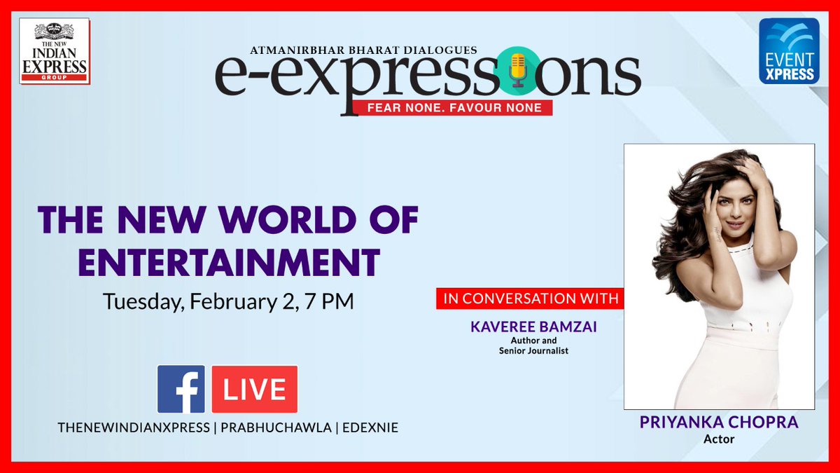 .@priyankachopra will be in conversation with @kavereeb at 7 pm IST as a part of @IndianExpress' #ExpressExpressions 🙌