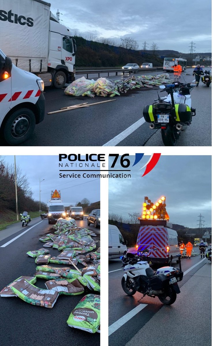 PoliceNat76's tweet photo. [#circulationPerturbee]

Un camion a perdu son chargement entre le rond point des Colonnes et le rond point des Vaches   : sens A13 ➡ @Rouen. 

Restez prudents. https://t.co/VEugtqnVMU
