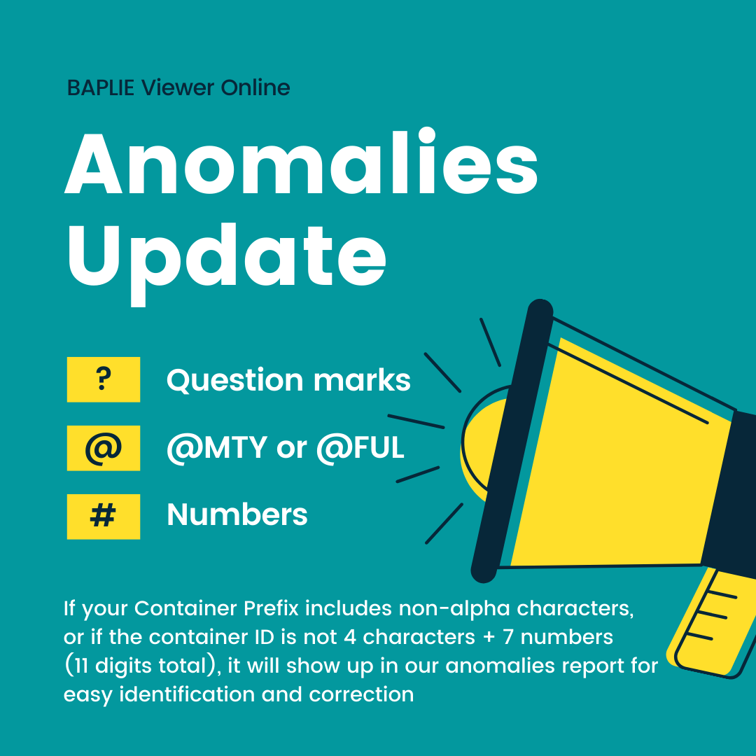 baplieviewer's tweet photo. It's update time!! From our analysis, we found errors with container prefixes: ????, @ MTY, @ FUL or numbers mis-typed into the container prefix.  With this update, you can quickly &amp; easily fix these issues from the dashboard integration with the Anomalies Report. https://t.co/H5FzsU9yAB